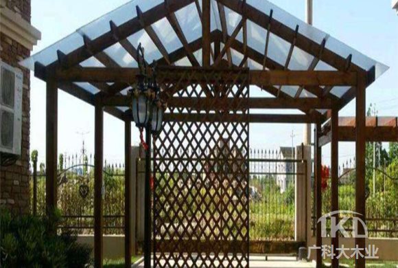 保定玻璃頂防腐木花架制作